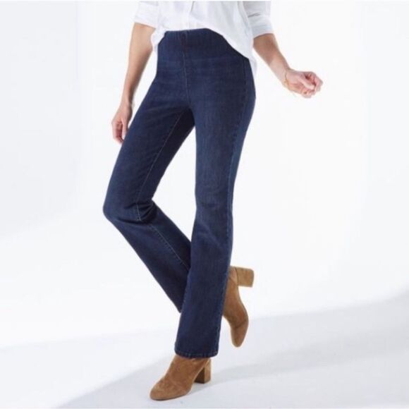 Soft Surroundings Denim Boot Cut Pull On jeans Dark Wash Size Medium Stretch - Picture 1 of 6